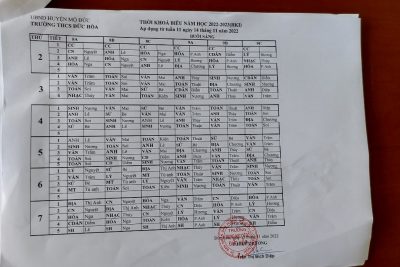 Thời khóa biểu thực hiện từ tháng 11 năm học 2022-2023